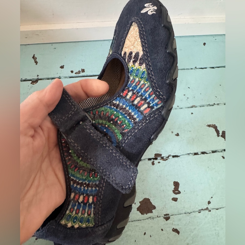 RIEKER EU37(US6-6.5)Anti-Stress MaryJane Velcro closure multicolour woven/suede